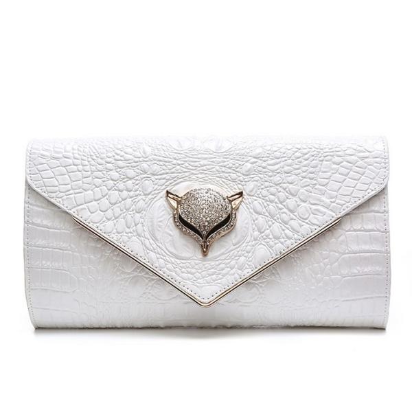 2016 new leather female fox head inlay diamond evening bag clutch leather clutch bag