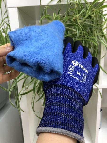Blue Terry Brushed Polyester Liner Industrial Work Gloves Ergonomic