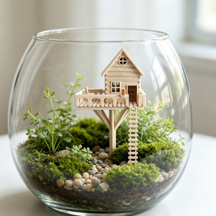 Bonsai Succulent  3d Printed Home Decor Fairy Style Shape Micro Tree House