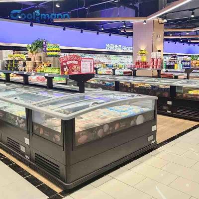 Horizontal Supermarket Island Freezer R290 Open Glass Lid Chest Fridge 710L