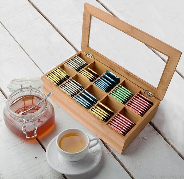 10 compartments bamboo wooden organic assorted tea storage box tea gift set