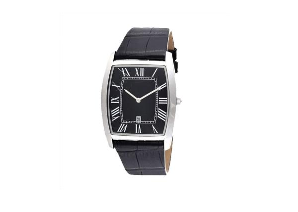 Square Quartz Stainless Steel Watch Japan Movement  With Calendar Genuine Leather