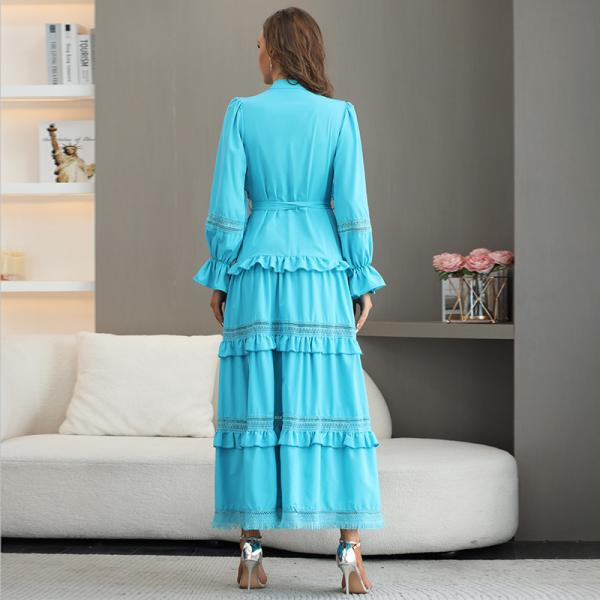 Украшенное лоскутное кружевное платье с расклешенными рукавами из 100 % хлопчатобумажной ткани