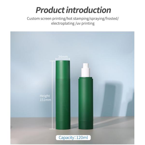 Material AS PCR Laca suave para manos Botella sin aire de 120 ml Cosmético cilindro de vacío Botella de bomba verde mate Botella de loción tonificante