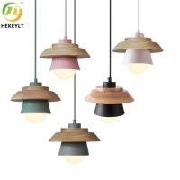 Série pendante moderne nordique colorée en bois LED E26 Macaron