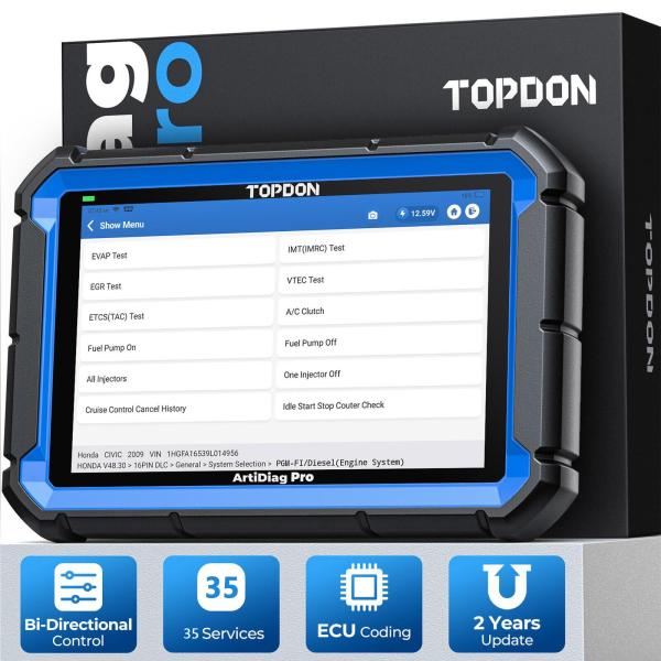 TOPDON ArtiDiag Pro V2.0 Herramienta de escaneo bidireccional de nivel medio con codificación de ECU, 35 funciones de restablecimiento, DOIP CANFD