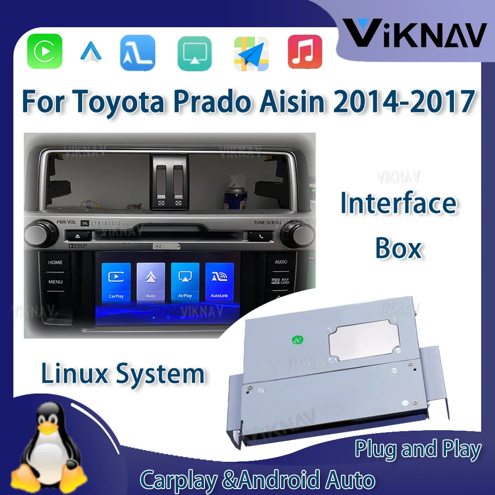 Viknav Linux System OEM Car For Toyota 4Runner Aisin 2014-2017 Улучшить коробку декодера Мультимедийный беспроводный CarPlay