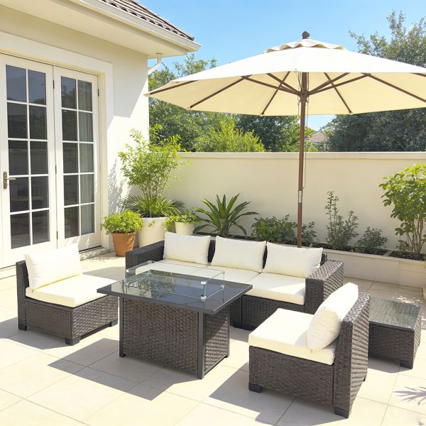 Factory Wholesale Wicker Rattan Outdoor Sectional Sofa Set with Fire Pit Table  Knock Down Patio Furniture Set