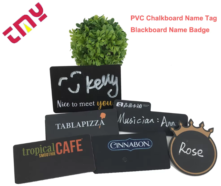 Custom Square Round Blank Writable Reusable Plastic Chalkboard Name Badge For Hotel Employee Teacher