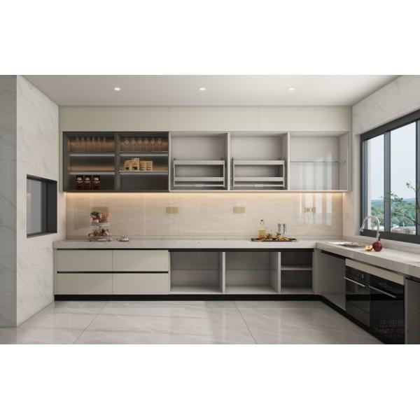 Off-White U-Shaped Stainless Steel Kitchen Cabinet with Island