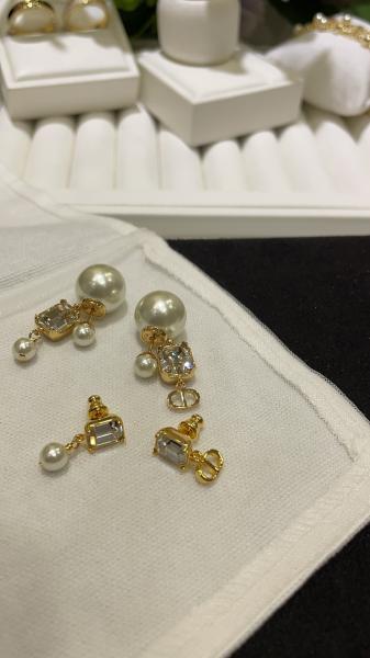 Golden CD Pearl Earrings with 10mm Rectangular Diamond Studs