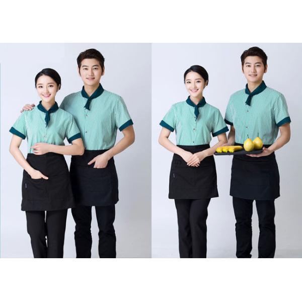 Embroidered Unique Restaurant Uniforms With Single Row Transparent Resin Buttons