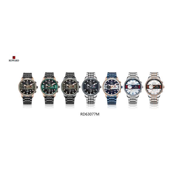 IP Coating Color Mens Stainless Steel Watches 2.5D Chronograph Quartz Movement