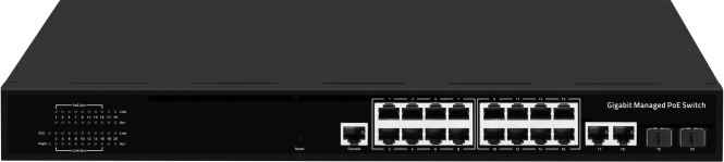 16 Port 1G Managed PoE Switch SFP/RJ45 Uplink 200W PoE Budget 1U Rack Single AC Input
