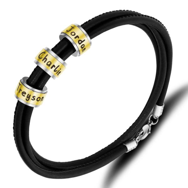 75MM 304 homens de couro de aço inoxidável gravou braceletes