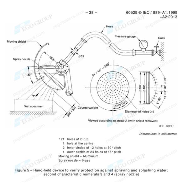 Détecteur d'échappement IPX3/IPX4 Test de protection contre l'intrusion de la buse de pulvérisation portative IEC60529 Clause 14.2.3/14. Je suis désolé.2.4