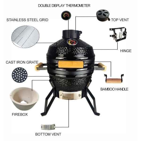 KIMSTONE Red Small  Egg Shaped  Indoor Charcoal Ceramic Table  Bbq Griller ,stainless Steel Table Kamado