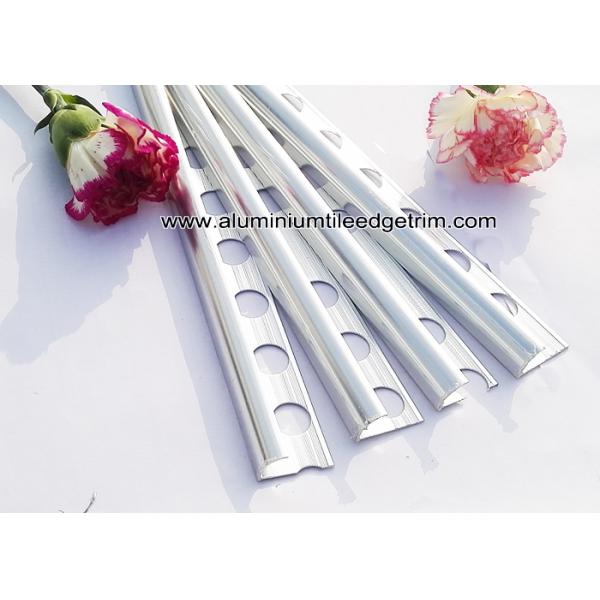 Polished Aluminium Chrome / Silver Tile Trim 10mm With Quarter Rounded Corner