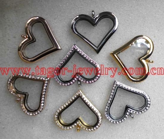Origami Big Heart Shaped Magnetic Stainless Steel Lockets,Glass Memory Floating Lockets