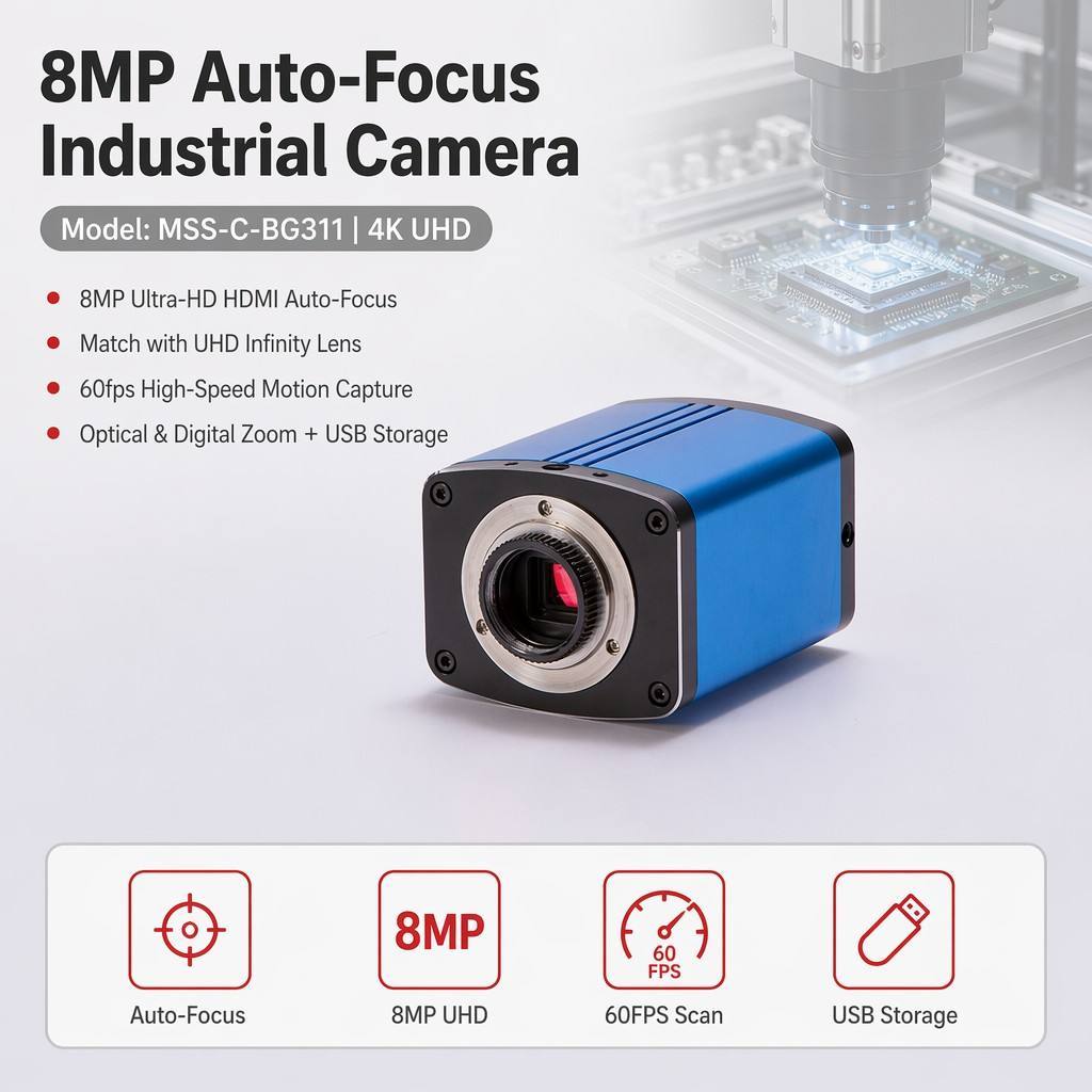 OEM Factory 8MP 60FPS AF Microscope Camera Long Working Distance for Surface Inspection CE MSS-C-BG311