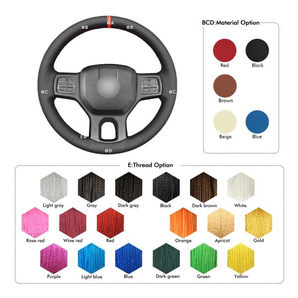 Custom Hand Sewing Leather Steering Wheel Cover for Dodge RAM 1500 3500 2013 2014 2015 2016 2017 2018
