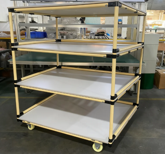 Lightweight Lean Pipe Four-Layer Turnaround Cart | Specialized Model For Transporting Small-Batch Samples In R&D Laboratory