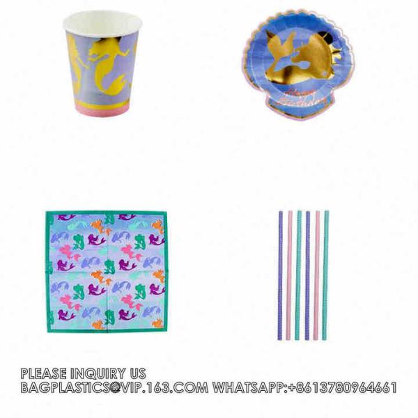 Mermaid Birthday Party Supplies Gift Bag Invitation Card Tableware Set Cake Toppers Mermaid Tableware Supplies