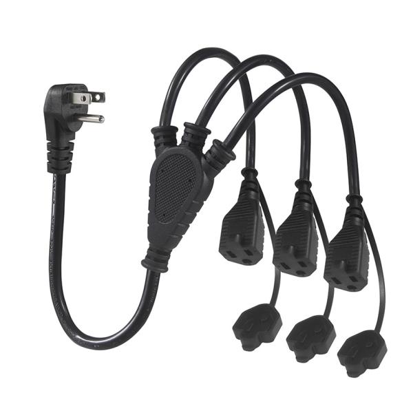 NEMA 5-15P Extension Cord Splitter 1 to 3 Outlet 16/3 AWG