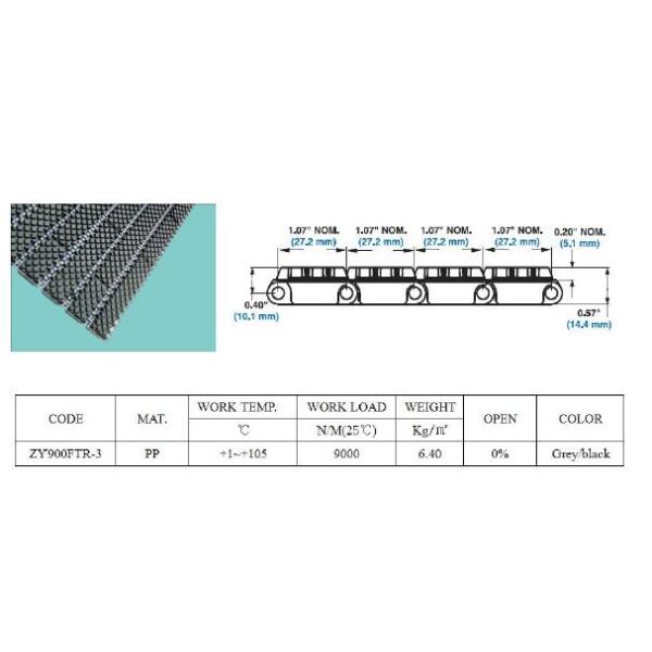 ZY900FT-R3 PLASTIC MODULAR CONVEYOR BELT WITH SQUARE FRICTION RUBBER TOP FOOD GRADE
