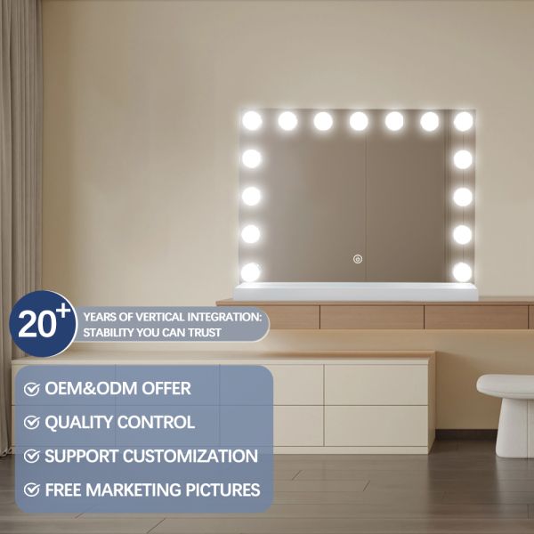 Frameless Hollywood Vanity Mirror IP44 IP66 3 Lighting Modes Smart Touch Vanity Mirror