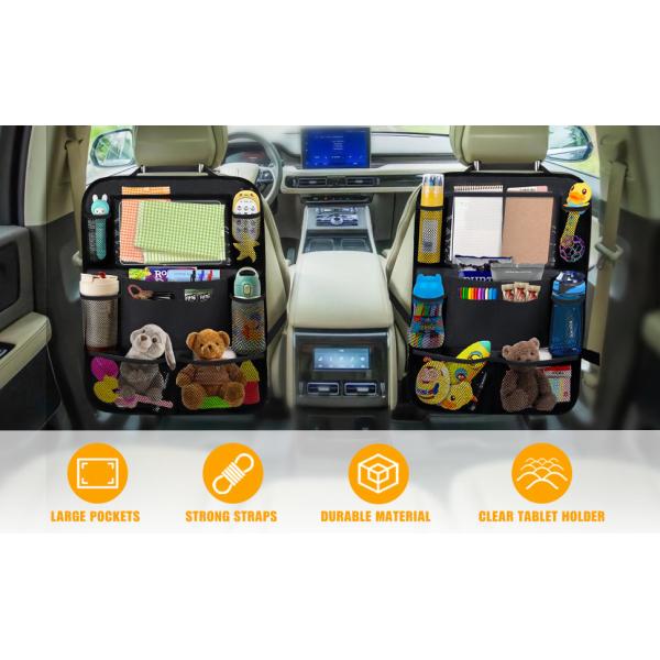 Car Backseat Organizer With Table Holder, Storage Pockets Seat Back Protectors Kick Mats For Kids Toddlers