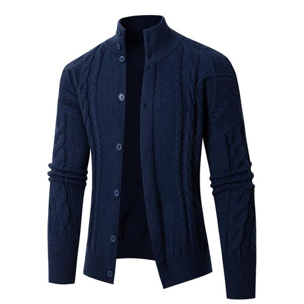 2024 Men's Stand Collar Cardigan Sweater Turtleneck Youth Fastener Decoration Sweater