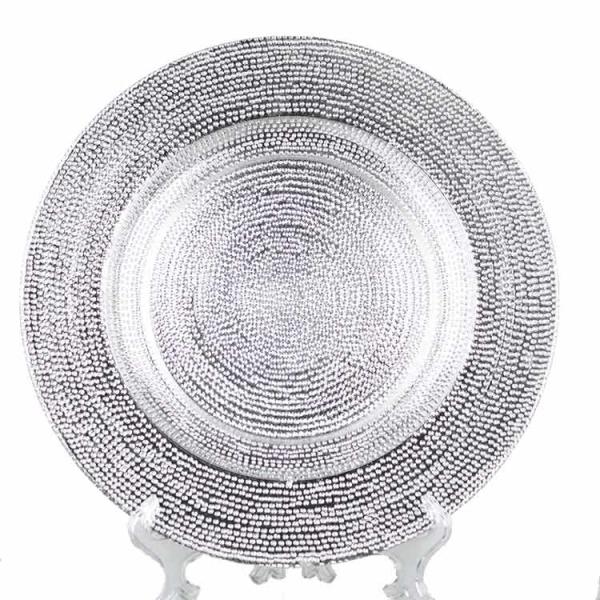 2022 NEW Silver Decorated Spray Glass Charger Dinnerware High Quality Charger Plates