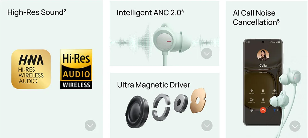 Hua Wei Freelace Pro 2 écouteurs sans fil montés sur le cou haute qualité sonore et longue durée de vie de la batterie