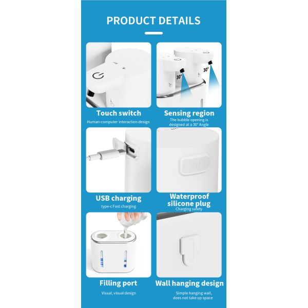 Portable Automatic Foaming Soap Dispenser 400MLX2 Capacity Sensor Soap Dispenser Automatic Kitchen Liquid Soap Dispensers