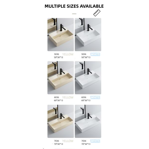 Concealed Drainage Control Ceramic Counter Top Wash Basin Creamy Toned