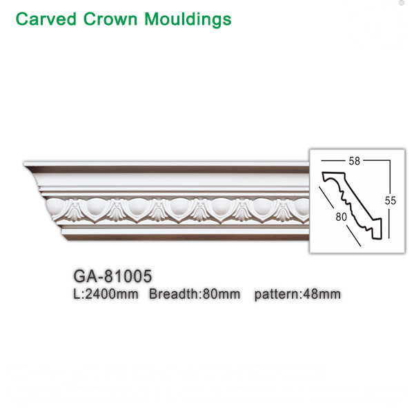 PU Carved Crown Mouldings Cornice Waterproof Damp Proof and Moth Proof Material Designed for and Stylish Interior Decoration