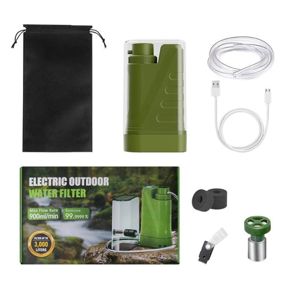 Outdoor Water Filter Electric Water Purifier Portable Charging Pump Water Dispenser With Night Light Compass Emergency