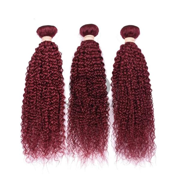 Burgundy Kinky Curly Remy Human Hair Bundles Sew In Weave Bundles Brazilian Bundle Deals