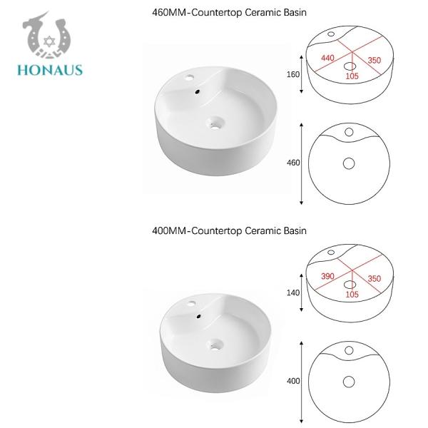 Customized Round Countertop Bathroom Sinks 460mm Counter Mounted Wash Basin