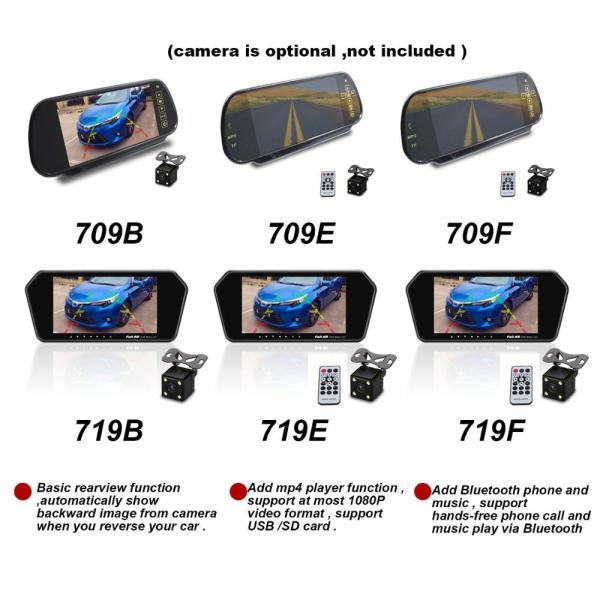 7 Inch HD 12V/24V Car Rearview Mirror Monitor with Anti-glaring Glass/ reversing camera