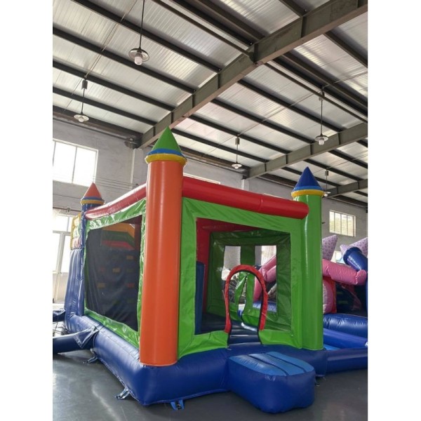 Colorful Inflatable Bounce House and Slide Combo with Mesh Walls for Kids Events