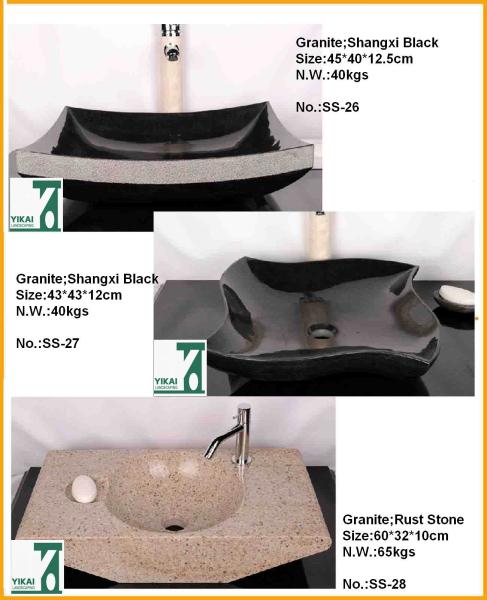 Granite Black Basin Sink with Pedestal For  Bathroom Decoration