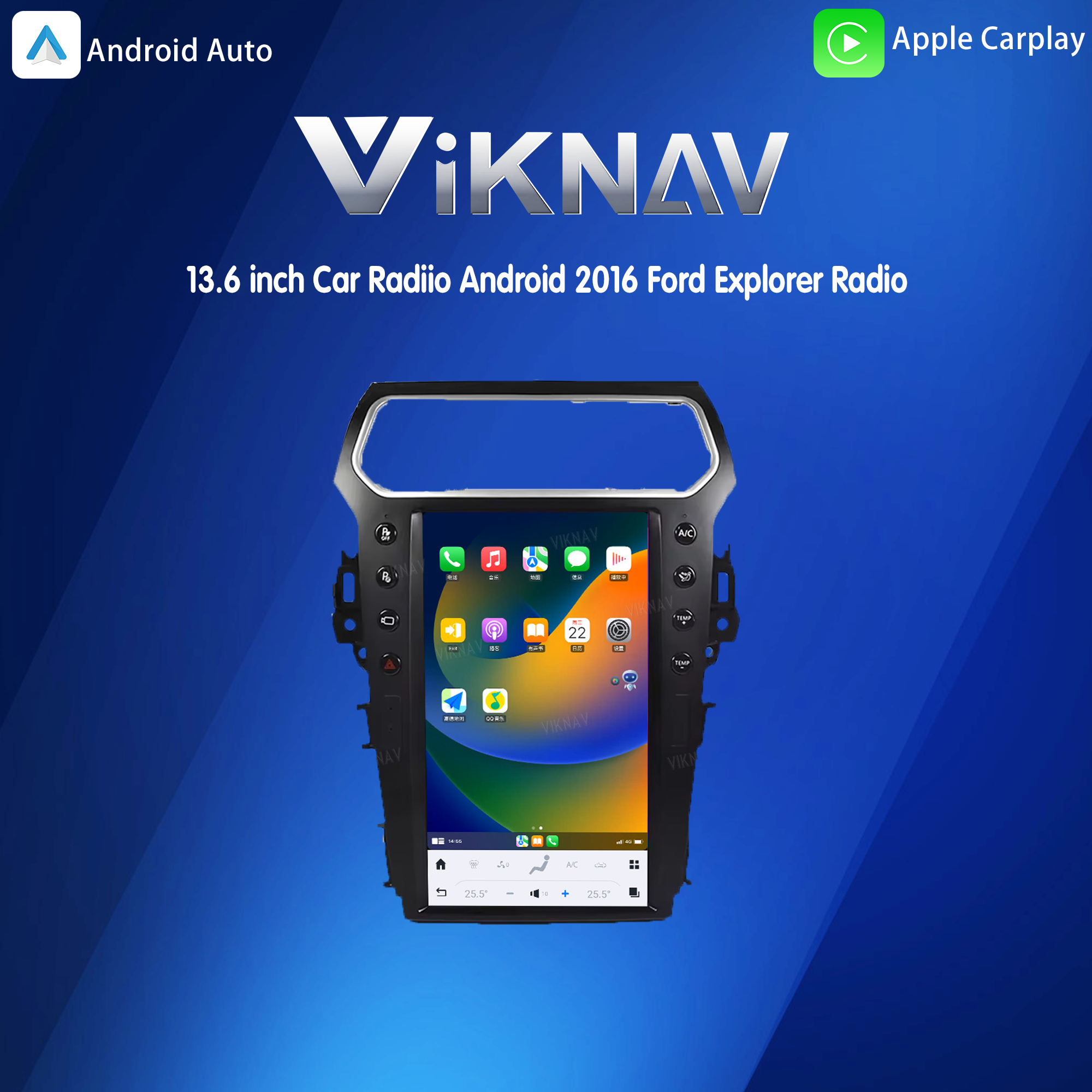 Viknav 13,6 дюйма Авторадио Android 2016 Ford Explorer Радио мультимедиа Радио GPS-навигатор