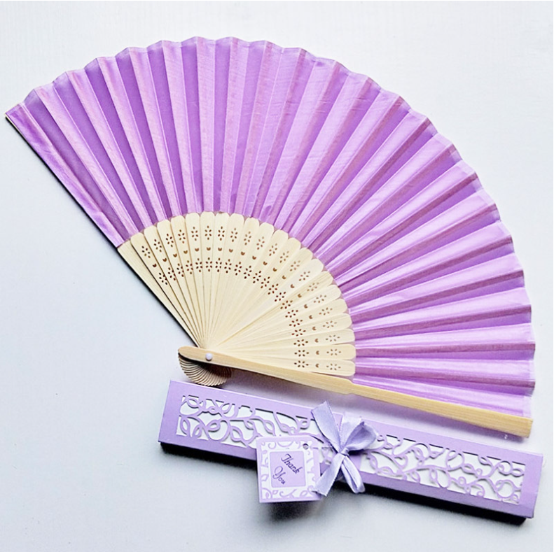 [I AM YOUR FANS] Natural Wood Silk Hand Fan for Wedding Favors & Party Gifts