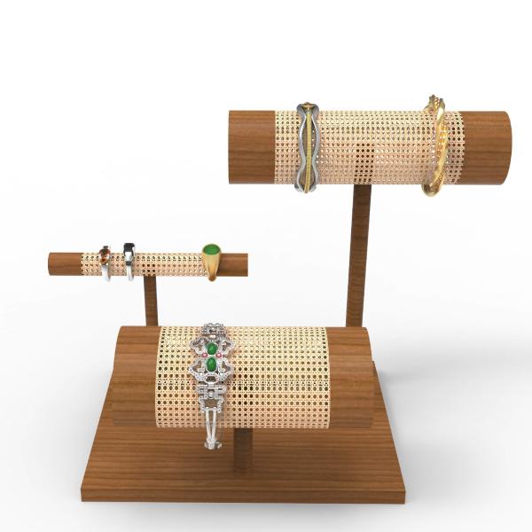 Bijoux de luxe adaptés aux besoins du client, bracelet, anneau, présentoir tissé en bois de partie supérieure du comptoir