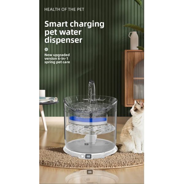 Automatic Cat Water Dispenser Wireless Charging Rechargeable Intelligent Induction Live Water Filtration Unplugged Solid