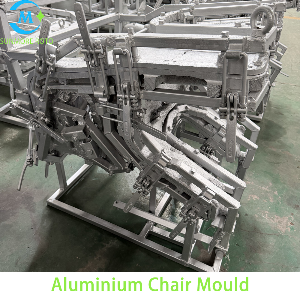SUNMORE ROTO Custom Cast Aluminum Rotomolding Chair Mould With Integral Lifting Frame & Multi-Point Quick Clamps, OEM Hollow Plastic Leisure Garden Seat Rotational Molding Mold