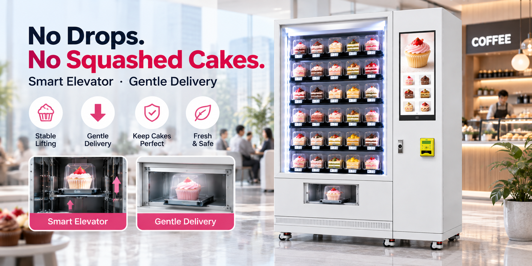 Winnsen Smart Elevator Cake Vending Machine No Drop Delivery Refrigerated Glass Display Cabinet