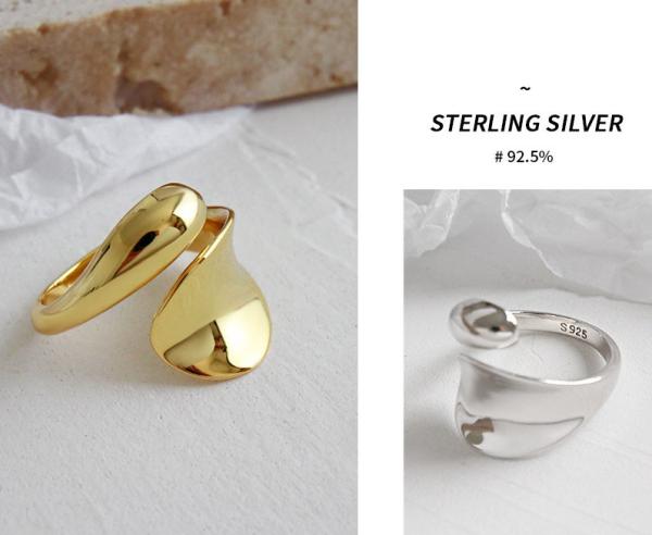 Lanciashow 925 Pure Silver Fine Jewelry Opening Ring Smooth Surface Water Drop